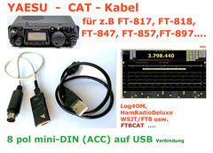 YAESU CAT-Verbindungskabel mit FTDI-Konverter und 8 pin Mini-DIN-Stecker für ACC und USB.