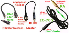 ICOM, YAESU, Kenwood, Xiegu, usw.  Mikrofonbuchsen- Adapter, auch IC 705/905...